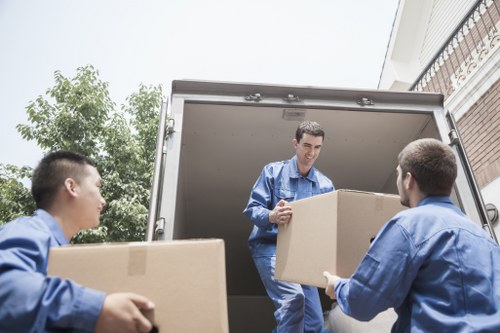 Packed moving boxes and furniture protection for a relocation