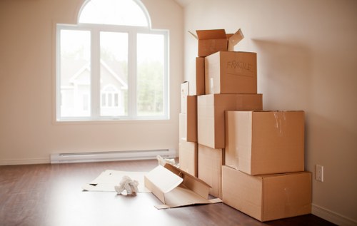 Packed office equipment ready for transport during an Ardleighgreen relocation